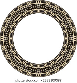 Vector golden and black round Egyptian ornament. Endless Circle, Ring of Ancient Egypt. Geometric African frame.
