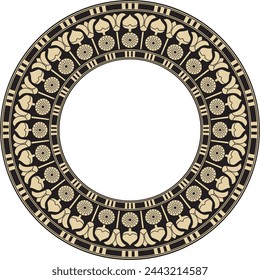 Vector golden and black round Egyptian ornament. Endless Circle, Ring of Ancient Egypt. Geometric African frame.
