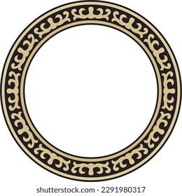 Vector golden and black round Kazakh national ornament. Ethnic pattern of the peoples of the Great Steppe, Mongols, Kyrgyz, Kalmyks, Buryats. circle, frame border.
