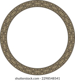 Vector golden and black round Kazakh national ornament. Ethnic pattern of the peoples of the Great Steppe, 
Mongols, Kyrgyz, Kalmyks, Buryats. circle, frame border.