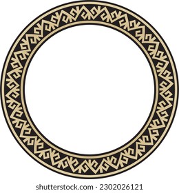 Vector golden and black round Kazakh national ornament. Ethnic pattern of the peoples of the Great Steppe, 
Mongols, Kyrgyz, Kalmyks, Buryats. circle, frame border.