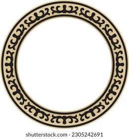 Vector golden and black round Kazakh national ornament. Ethnic pattern of the peoples of the Great Steppe, Mongols, Kyrgyz, Kalmyks, Buryats. circle, frame border.
