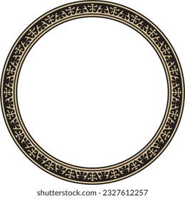 Vector golden and black round Kazakh national ornament. Ethnic pattern of the peoples of the Great Steppe, 
Mongols, Kyrgyz, Kalmyks, Buryats. circle, frame border.