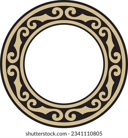 Vector golden and black round Kazakh national ornament. Ethnic pattern of the peoples of the Great Steppe, Mongols, Kyrgyz, Kalmyks, Buryats. circle, frame border.
