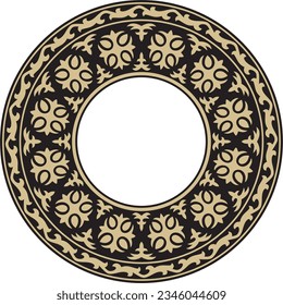 Vector golden and black round Kazakh national ornament. Ethnic pattern of the peoples of the Great Steppe, Mongols, Kyrgyz, Kalmyks, Buryats. circle, frame border.
