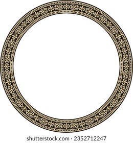 Vector golden and black round Kazakh national ornament. Ethnic pattern of the peoples of the Great Steppe, 
Mongols, Kyrgyz, Kalmyks, Buryats. circle, frame border.