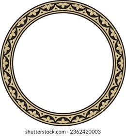 Vector golden and black round Kazakh national ornament. Ethnic pattern of the peoples of the Great Steppe, 
Mongols, Kyrgyz, Kalmyks, Buryats. circle, frame border.