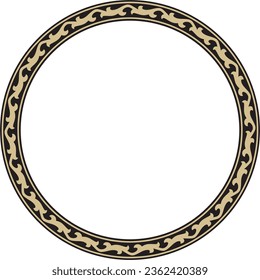 Vector golden and black round Kazakh national ornament. Ethnic pattern of the peoples of the Great Steppe, Mongols, Kyrgyz, Kalmyks, Buryats. circle, frame border.
