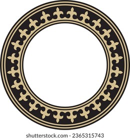 Vector golden and black round Kazakh national ornament. Ethnic pattern of the peoples of the Great Steppe, 
Mongols, Kyrgyz, Kalmyks, Buryats. circle, frame border.