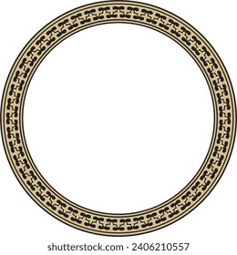 Vector golden and black round Kazakh national ornament. Ethnic pattern of the peoples of the Great Steppe, 
Mongols, Kyrgyz, Kalmyks, Buryats. circle, frame border.