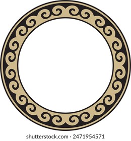 Vector golden and black round Kazakh national ornament. Ethnic pattern of the peoples of the Great Steppe, Mongols, Kyrgyz, Kalmyks, Buryats. circle, frame border.
