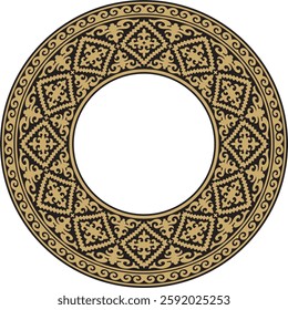 Vector golden and black round Kazakh national ornament. Ethnic pattern of the peoples of the Great Steppe, Mongols, Kyrgyz, Kalmyks, Buryats. circle, frame border.
