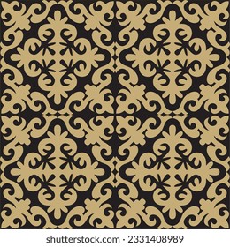 Vector golden and black seamless Kazakh national ornament. Ethnic endless pattern of the peoples of the Great Steppe, 
Mongols, Kyrgyz, Kalmyks, Buryats