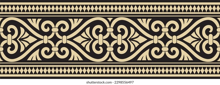 Vector golden and black seamless ornament of ancient Greece. Classic Endless pattern frame border Roman Empire.
