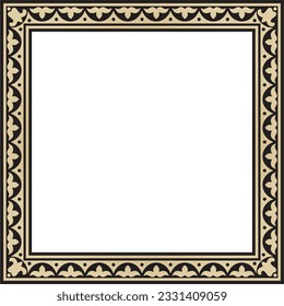 Vector golden with black Square Kazakh national ornament. Ethnic pattern of the peoples of the Great Steppe, 
Mongols, Kyrgyz, Kalmyks, Buryats. Square frame border.