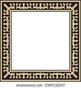 Vector golden with black Square Kazakh national ornament. Ethnic pattern of the peoples of the Great Steppe, Mongols, Kyrgyz, Kalmyks, Buryats. Square frame border.
