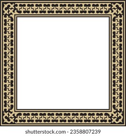 Vector golden with black Square Kazakh national ornament. Ethnic pattern of the peoples of the Great Steppe, 
Mongols, Kyrgyz, Kalmyks, Buryats. Square frame border.