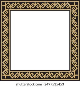 Vector golden with black Square Kazakh national ornament. Ethnic pattern of the peoples of the Great Steppe,