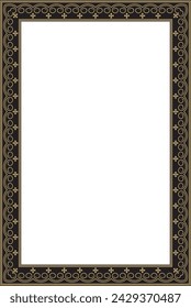 Vector golden and black square Yakut ornament. An endless rectangular border, a frame of the northern peoples of the Far East.