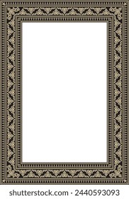 Vector golden and black square Yakut ornament. An endless rectangular border, a frame of the northern peoples of the Far East.