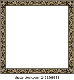 Vector golden and black square Yakut ornament. An endless rectangular border, a frame of the northern peoples of the Far East.