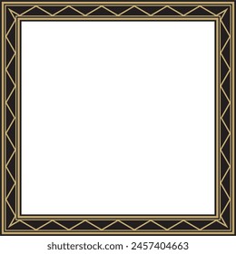 Vector golden and black square Yakut ornament. An endless rectangular border, a frame of the northern peoples of the Far East.