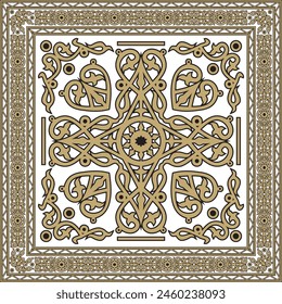 Vector golden and black square Yakut ornament. An endless rectangular border, a frame of the northern peoples of the Far East.