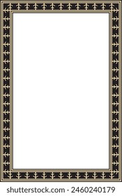 Vector golden and black square Yakut ornament. An endless rectangular border, a frame of the northern peoples of the Far East.