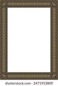 Vector golden and black square Yakut ornament. An endless rectangular border, a frame of the northern peoples of the Far East.