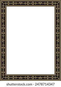 Vector golden and black square Yakut ornament. An endless rectangular border, a frame of the northern peoples of the Far East.