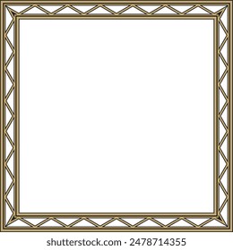 Vector golden and black square Yakut ornament. An endless rectangular border, a frame of the northern peoples of the Far East.