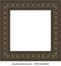 Vector golden and black square Yakut ornament. An endless rectangular border, a frame of the northern peoples of the Far East.