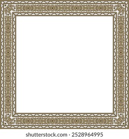 Vector golden and black square Yakut ornament. An endless rectangular border, a frame of the northern peoples of the Far East.