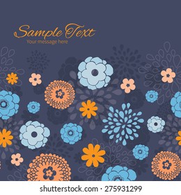 Vector golden and blue night flowers horizontal frame seamless pattern background