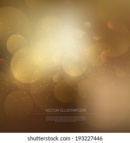 Vector golden blurry glowing bokeh background with glitter.