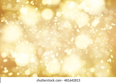 Vector golden bokeh background. abstract defocused bright lights