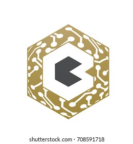 Vector Golden Bold Hive Letter B Tech Logo