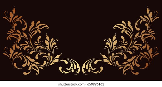 Vector golden border in eastern style. Floral element for design. Ornamental corner pattern.