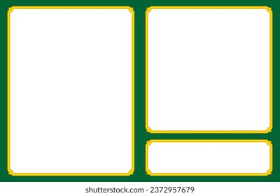 Vector golden border frames in different shapes on green background. Can be used for laser cutting, as elegant vintage web banners, doorplates, store signs, signboards, or labels 