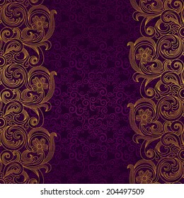 Vector golden border in Victorian style. Element for design and place for text. Ornamental pattern. Lace pattern for wedding invitations and greeting cards. Traditional floral decor.