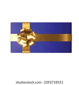 Vector golden bow on blue gift box illustration.