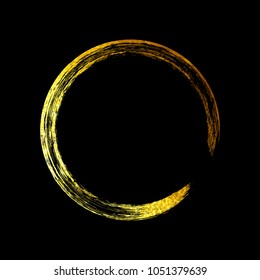 Vector golden brush circle. Round golden hand drawn frame.