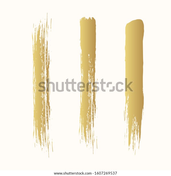 Vector golden brush mascara strokes. Distressed\
smear scratches. Gold isolated paintbrush stripes. Chinese rough\
dirty borders. Stencil\
lines.