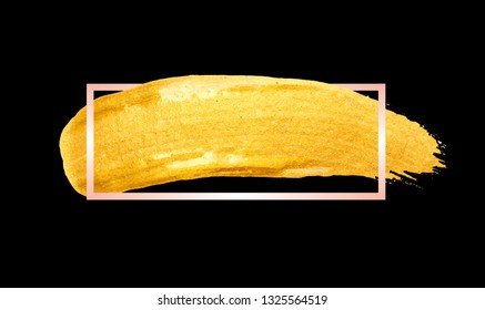Vector golden brush stroke isolated on white background. Abstract hand painted golden background for greeting, gift, wedding, birthday card. 
