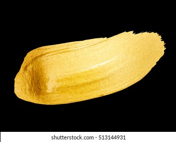 Vector golden brush stroke for you amazing design project. Watercolor texture paint stain isolated on black. Abstract hand painted golden background for greeting, gift, wedding, birthday card.