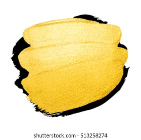 Vector golden brush stroke for you amazing design project. Watercolor texture paint stain isolated on white. Abstract hand painted golden background for greeting, gift, wedding, birthday card.