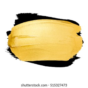 Vector golden brush stroke for you amazing design project. Watercolor texture paint stain isolated on white. Abstract hand painted golden background for greeting, gift, wedding, birthday card.
