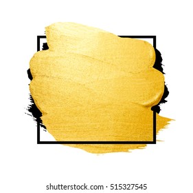 Vector golden brush stroke for you amazing design project. Watercolor texture paint stain isolated on white. Abstract hand painted golden background for greeting, gift, wedding, birthday card.