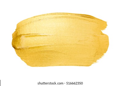 Vector golden brush stroke for you amazing design project. Watercolor texture paint stain isolated on white. Abstract hand painted golden background for greeting, gift, wedding, birthday card.