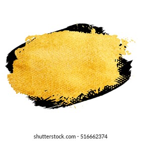 Vector golden brush stroke for you amazing design project. Watercolor texture paint stain isolated on white. Abstract hand painted golden background for greeting, gift, wedding, birthday card.